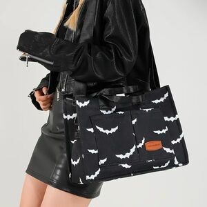 Black and White Bat Print Tote Bag